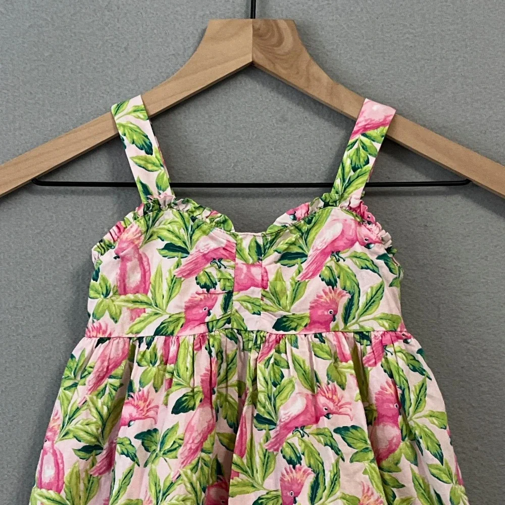 Janie and Jack Sun Dress Girls 5 Pink Tropical Cockatoo Floral Summer Preppy